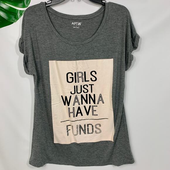 "Girls Just Wanna Have Funds" T-Shirt Logo Graphic Short Sleeve Top Size Large - Picture 1 of 8